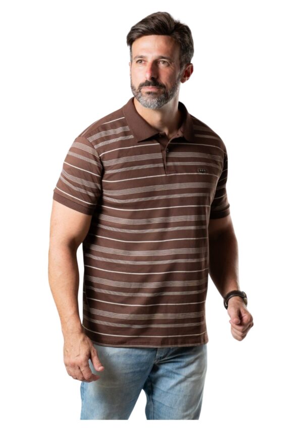 IB19436-1 REMERA POLO CABALLERO COLOR MARRÓN A RAYAS IBR FASHION