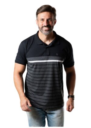 REMERA POLO CABALLERO COLOR NEGRO CON GRIS IBR FASHION