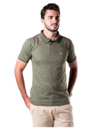 IB20921-1 REMERA POLO DE ALGODÓN CABALLERO COLOR VERDE MUSGO CON RAYITAS IBR FASHION