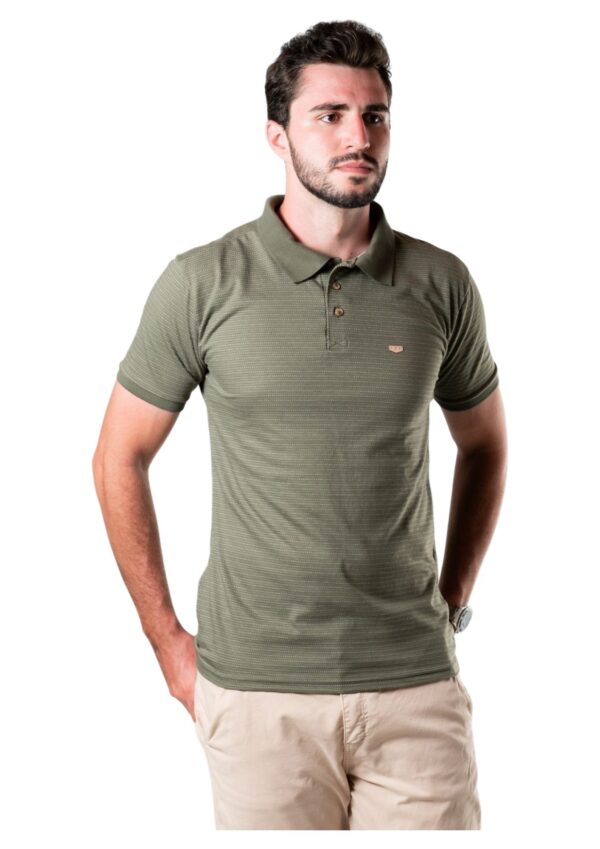 REMERA POLO DE ALGODÓN CABALLERO COLOR VERDE MUSGO CON RAYITAS IBR FASHION